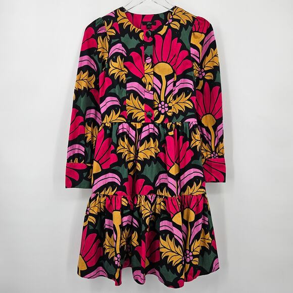 J Crew Floral Tiered Long Sleeve Dress Size US 2 Colorful Long Sleeve - Picture 6 of 15